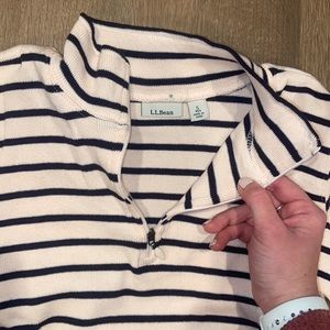 LL Bean Pink and Navy stripped crew neck quarter sweater - women’s small